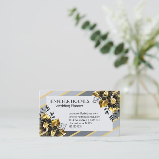 Chique Gouden Zwart Orchidee Bloemen Goud Grijze S Visitekaartje (Staand voorkant)