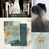 Chique graniet blauw groen Waterverf bruiloft Kaart