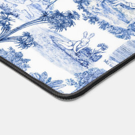 chique grappig konijntje blauw & wit bloemenkool bureaumat