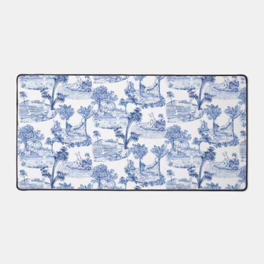 chique grappig konijntje blauw & wit bloemenkool bureaumat (Voorkant)