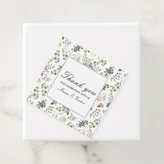 Chique grijs blauw anemoon bloem dank u bruiloft bedankjes labels (In situ)