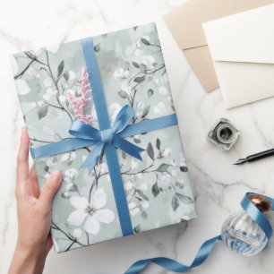 Chique grijs blauw witte bloemen bruidsdouche cadeaupapier