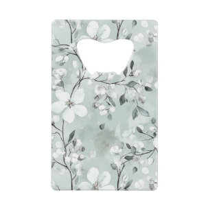 Chique grijs blauw witte bloemen bruiloft creditkaart flessenopener