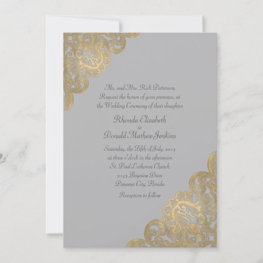 Chique Grijs en Goud Gevoeld Bruiloft Uitnodiging (Voorkant)