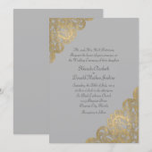 Chique Grijs en Goud Gevoeld Bruiloft Uitnodiging (Voorkant / Achterkant)