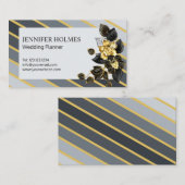 Chique Grijs Goud Strepen Orchidee Bloemen Zwart G Visitekaartje (Voorkant / Achterkant)