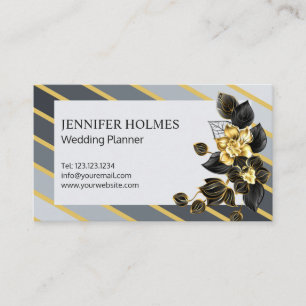 Chique Grijs Goud Strepen Orchidee Bloemen Zwart G Visitekaartje
