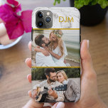 Chique grijs marmer en gouden Initialen en 2 foto Case-Mate iPhone Case<br><div class="desc">Chique foto telefoon case die u kunt aanpassen met 2 van uw favoriete foto's en uw initialen. Het ontwerp heeft een grijze marmeren achtergrond met gouden randen en typografie. Ontworpen voor iphone 11 Pro Max, maar past in veel andere modellen. Als u een ander model kiest en het ziet er...</div>