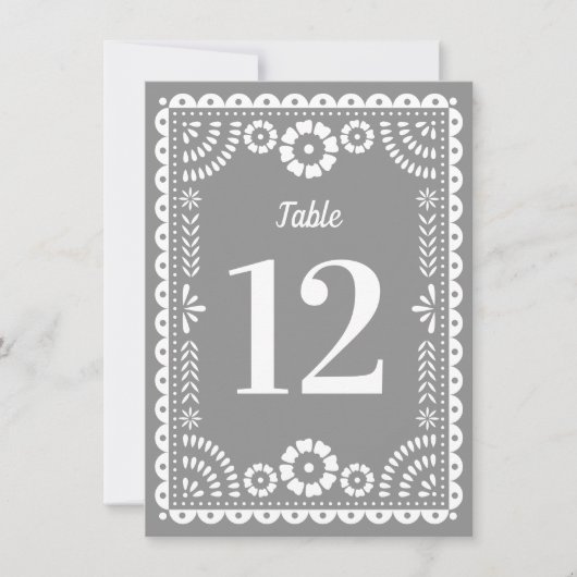 Chique grijs Papel Picado Bruiloft Tafelnummer (Voorkant)