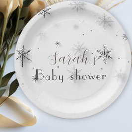 chique grijs Sneeuwvlokken winter Baby shower Papieren Bordje