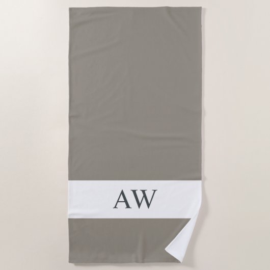 Chique grijs wit geborduurd logo strandlaken (Voorkant)