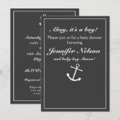 Chique grijs wit nautische douche uitnodiging (Voorkant / Achterkant)