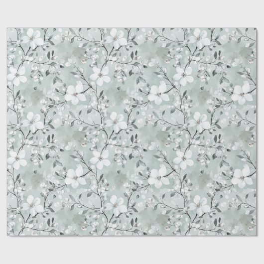 Chique grijsblauwe witte bloemen bruids douche cadeaupapier (Vlak)