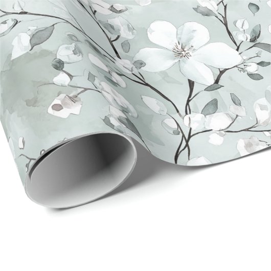 Chique grijsblauwe witte bloemen bruids douche cadeaupapier (Rol Hoek)