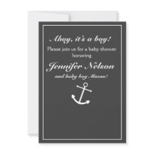 Chique grijze grijze witte nautische douche uitnod