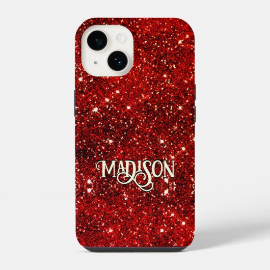 Chique grillige rode zwarte glitters monogram iPhone hoesje (Achterkant)