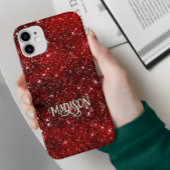 Chique grillige rode zwarte glitters monogram iPhone hoesje
