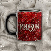 Chique grillige rode zwarte glitters monogram mok