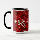 Chique grillige rode zwarte glitters monogram mok (Links)