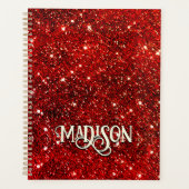 Chique grillige rode zwarte glitters monogram  planner (Voorkant)