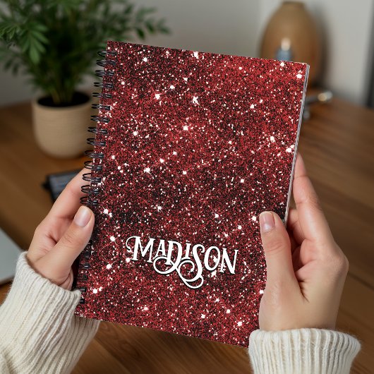 Chique grillige rode zwarte glitters monogram  planner