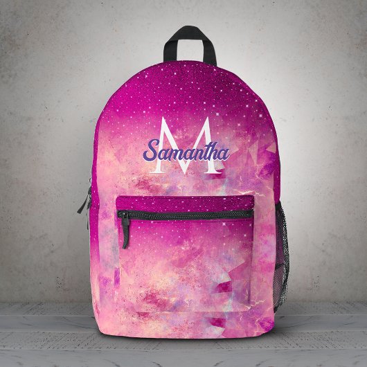 Chique grillige roze fuchsia ombre glitters monogr bedrukte rugzak