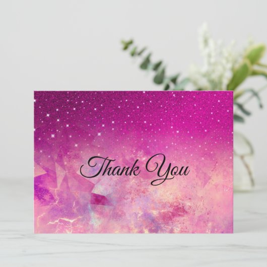 Chique grillige roze ombre glitter bedankkaart (Staand voorkant)