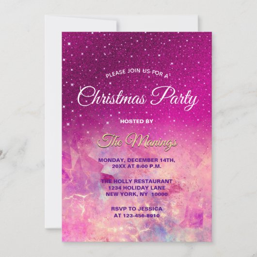 Chique grillige roze ombre glitter kerst kaart (Voorkant)