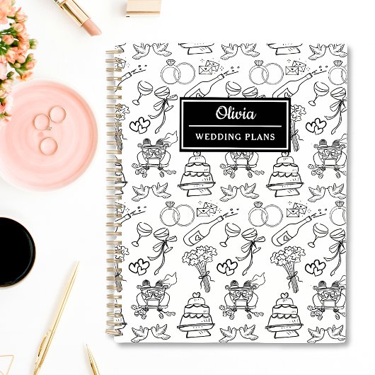 Chique grillige zwart & wit gepersonaliseerde brui planner