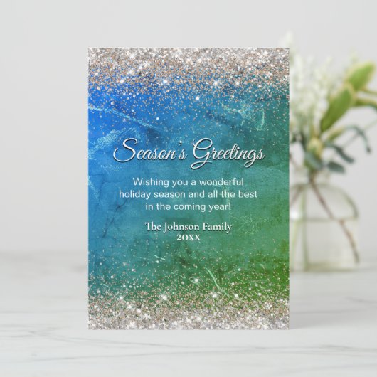 Chique groen blauw goud glitter kerst nieuwjaar (Staand voorkant)