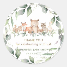 Chique groen bosdieren Baby shower gunsten Ronde Sticker