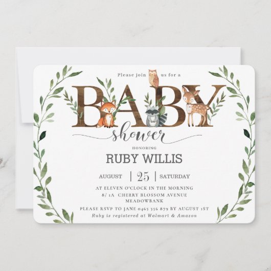 Chique groen bosdieren Baby shower jongen Kaart (Voorkant)