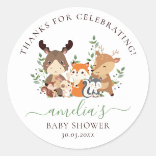 Chique groen bosdieren neutraal Baby shower Ronde Sticker
