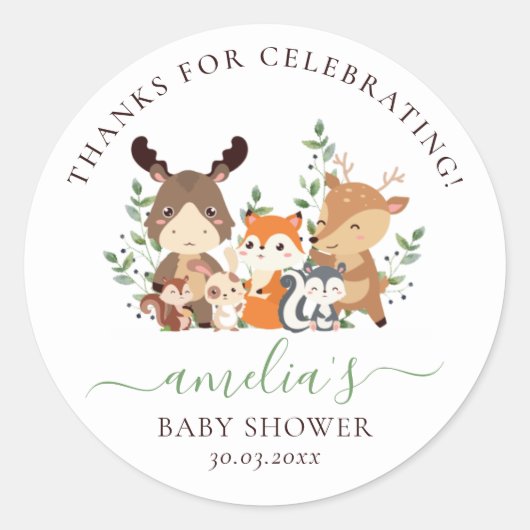 Chique groen bosdieren neutraal Baby shower Ronde Sticker (Voorkant)