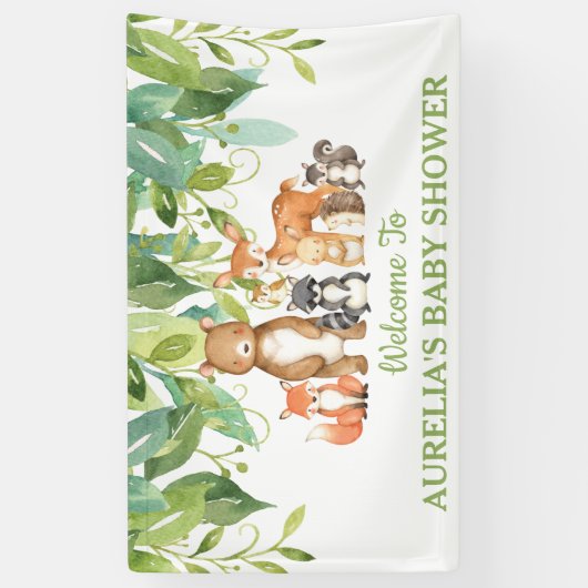 Chique groen bosdieren welkom achtergrond spandoek (Verticaal)