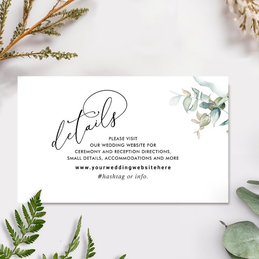 Chique groen bruiloft website / details informatiekaartje