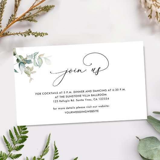 Chique groen Doe mee, bruiloft website / Details Informatiekaartje