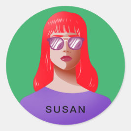 Chique groen en classy vrouw ronde sticker