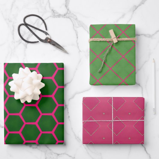 Chique groen en roze geometrische moderne Design Inpakpapier Vel (Voorkant)