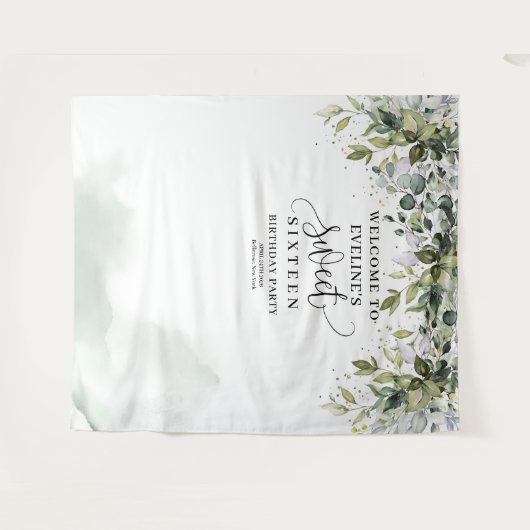 Chique groen gebladerte eucalyptus 16e verjaardag wandkleed (Voorkant (horizontaal))