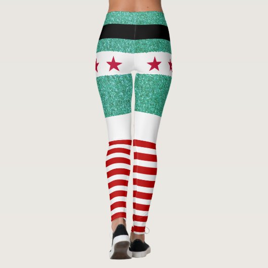 Chique Groen Glitter Rood Wit Strepen Kerst Elf Leggings (Achterkant)