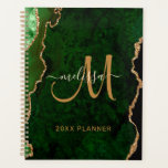 Chique Groen Goud Glitter Agate Custom Monogram 20 Planner<br><div class="desc">Deze gepersonaliseerde ontwerper zal uw planning organiseren en zal een groen agatpatroon met gouden glitter kenmerken. Pas uw monogram en naam in hand geschreven manuscriptkalligrafie aan. Hieronder staat "20XX PLANNER". Speciaal voor u ontworpen door ExtremeTees.</div>