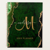 Chique Groen Goud Glitter Agate Custom Monogram 20 Planner (Voorkant)