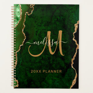 Chique Groen Goud Glitter Agate Custom Monogram 20 Planner