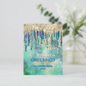 Chique groen goud glitter druppels kerst nieuwjaar briefkaart (Staand voorkant)