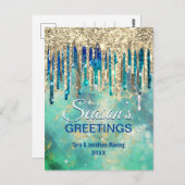 Chique groen goud glitter druppels kerst nieuwjaar briefkaart (Voorkant / Achterkant)