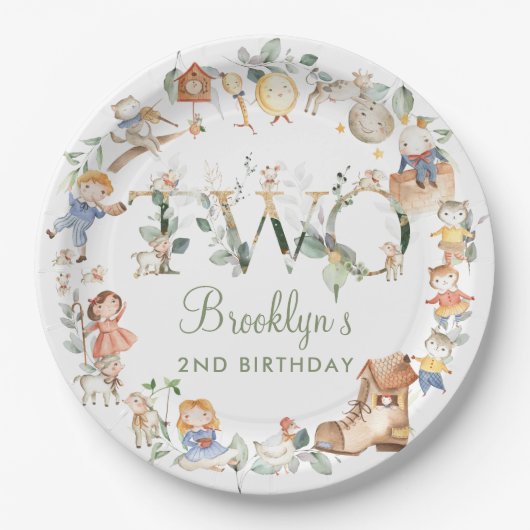 Chique groen kinderkamer rijm 2e verjaardag neutra papieren bordje (Voorkant)