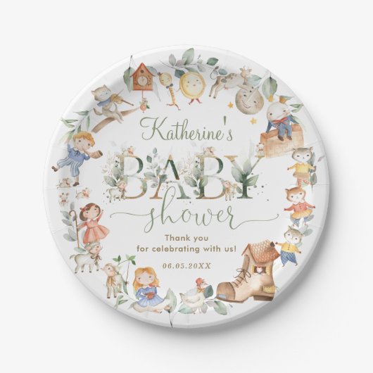 Chique groen kinderkamer rijm Baby shower neutraal Papieren Bordje (Voorkant)