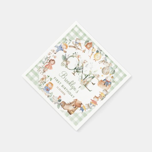 Chique groen kwekerij rijm 1e verjaardag neutraal servet (Hoek)