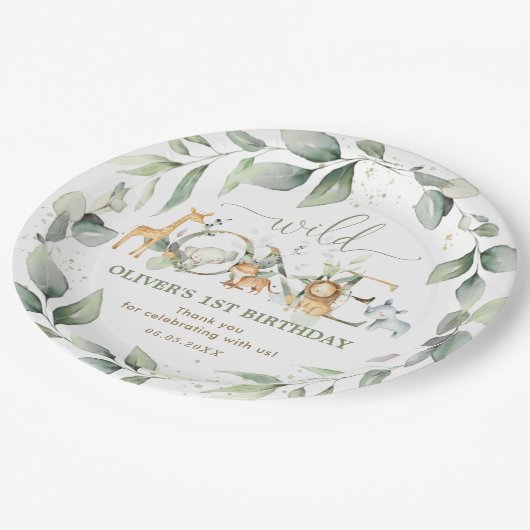 Chique groen Oerwoud Dieren 1e Verjaardag Wild One Papieren Bordje (Gekanteld)